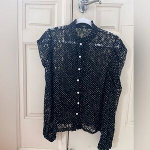 Lulu's Black Sheer Polka Dot Blouse